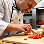**

A chef attending a cooking class or workshop, focused on learning a new technique or recipe. The scene should evoke a sense of continuous learning and skill refinement in a dynamic culinary environment.

**