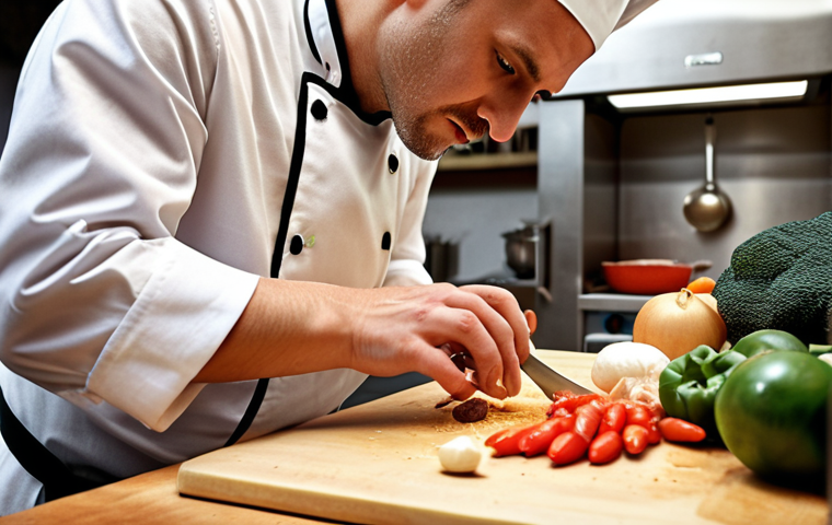 **

A chef attending a cooking class or workshop, focused on learning a new technique or recipe. The scene should evoke a sense of continuous learning and skill refinement in a dynamic culinary environment.

**